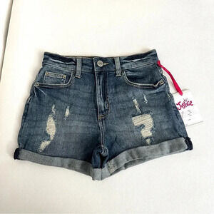 Justice Girls Mini Mom Destroyed Blue Denim Shorts Size 12 Cuffed Hem Pockets